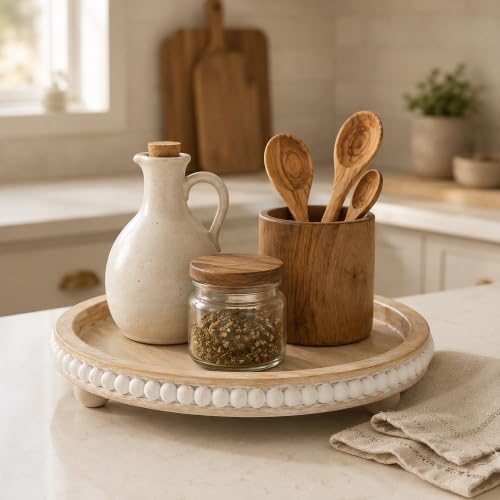 Round Wooden Tray for Decor, Rustic Farmhouse Centerpiece - Image 5