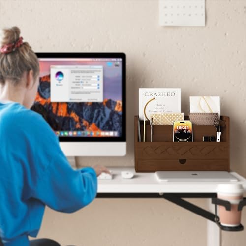 Wisuce Bamboo Mail Organizer with Drawer, Countertop Desk Organizer(Walnut) - Image 6