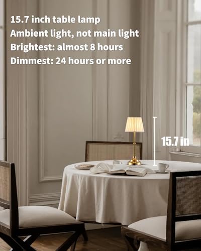 KDG Gold Cordless LED Table Lamps Set of 2, Beige Fabric Shade Desk Lamps - Image 2