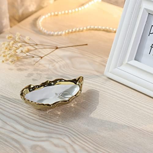 HOME SMILE Oyster Shell Ring Dish,Jewelry Dish Tray, Trinket Tray, Long Distance Friendship Gifts for Women,Ceramic Gold - Image 2