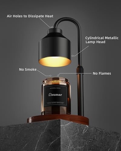 LISUNAR Electric Candle Warmer Lamp Black, Candle Lamp Warmer with Timer, Wax Warmer Lamp for Jar Candles, Adjustable Height Candle Light Warmer with 2 Bulbs - Image 2