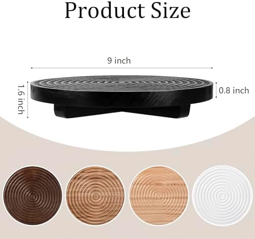 Round Decorative Tray Farmhouse Bathroom Decor Wood Riser, 9" Black - Image 5