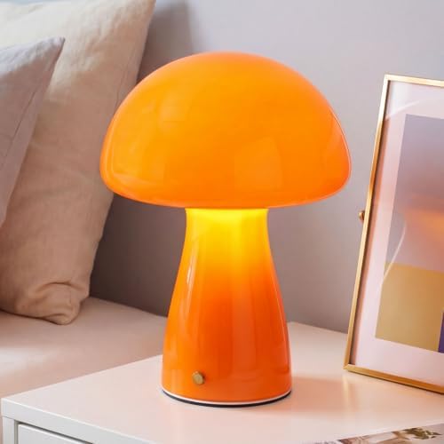 Mushroom Table Lamp, Cordless Table Lamp, Rechargeable & Dimmable, Orange by HecathiaLighting