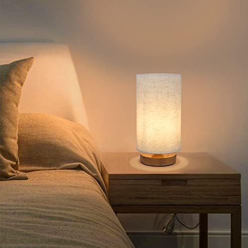 Table Lamps for Bedrooms Set of 2, Minimalist Bedside Lamps Set with Round Fabric Linen Shade,Reading Small Desk Lamp Set of 2 for Kids Room, Night Nightstand Lamp Set for Living Room, Office - Image 2