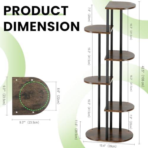 Tiered Plant Stand Indoor, Tall 6 Tier 7 Potted Wooden Plant Shelf for Multiple Flower Plants, Multi Corner Metal Plant Holder Indoor for Patio Garden Patent Design Living Room Balcony Bedroom, Rustic Brown - Image 2