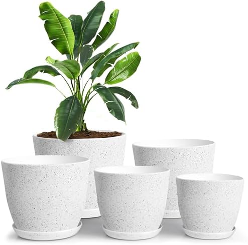 Plant Pots Indoor with Drainage 5 Pack Multi-Size Planters Set Spotty Grey by UTOPIAHOME