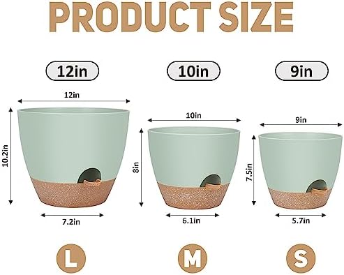 YNNICO 12" 10" 9" Large Self Watering Plant Pots for Indoor Outdoor Plants - Image 2