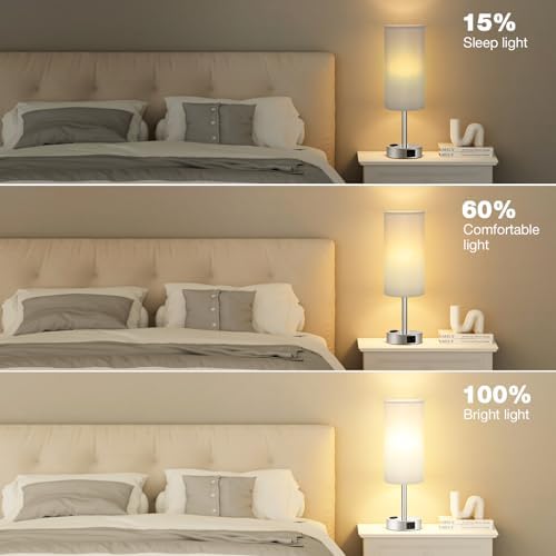 Fenmzee Grey Bedside Lamp for Bedroom, Dimmable Touch, USB A+C, AC Outlet - Image 5