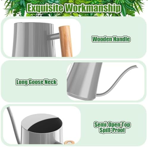 Green Moon 1L/35oz Metal Watering Can Indoor with Long Spout, Gray - Image 4