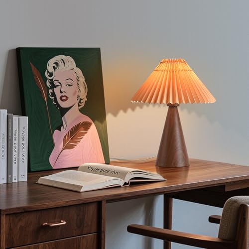 Ziqqeelam Wood Touch Control Table Lamp, Mini Cute Table Lamp, Wooden Grain Bedroom Lamps for Nightstand, Small Scalloped Lamp Shade Table Lamps for Small Spaces for Bedroom,Living Room - Image 6