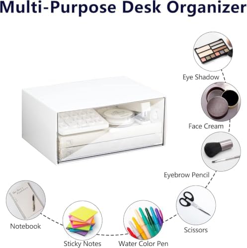 Desk Drawer Organizer, Stackable Storage Drawers, Plastic White Desk Organizers Great for Makeup Storage Bathroom Organization Accessories Etc - Large 1 Drawers (White) - Image 5