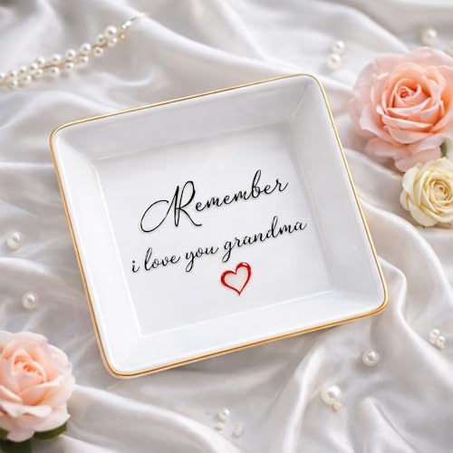 Gifts for Grandma Ceramic Square Dish - Sentimental Jewelry Tray Organizer for Nightstand, Meaningful Birthday Mothers Day Christmas from Children, Premium White Trinket Dish by Unknown