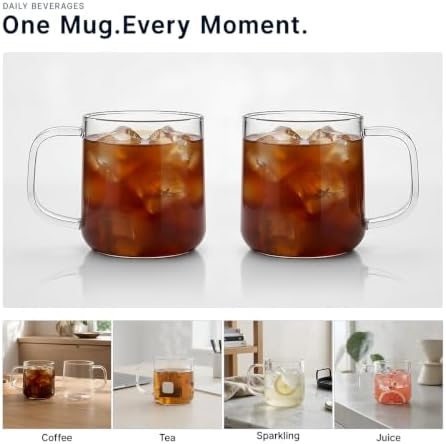Aquach 20oz Glass Cups with Handle Set of 2, Clear Borosilicate Latte Mugs - Image 5