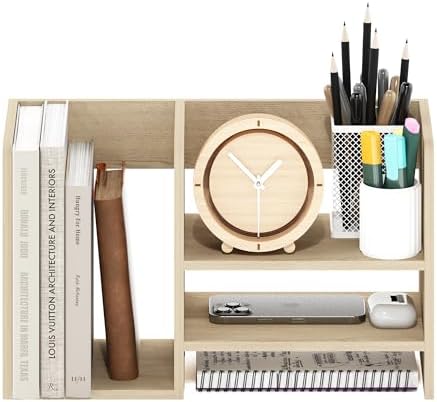 Furinno Hermite Wood Desktop Book and Home Office Supplies Storage Organizer, Bauhaus Oak - Image 4