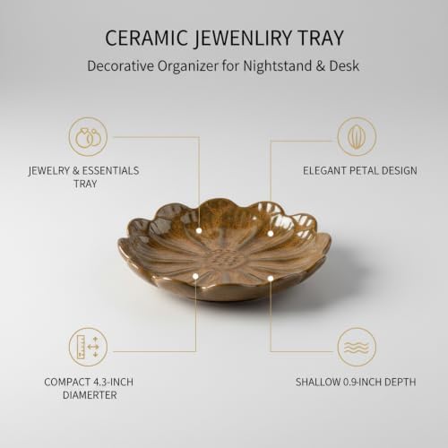 Petal Shaped Ceramic Jewelry Tray, Small Decorative Dish for Rings Earrings, Vanity Organizer for Nightstand Desk Bathroom (1 Piece) - Image 4
