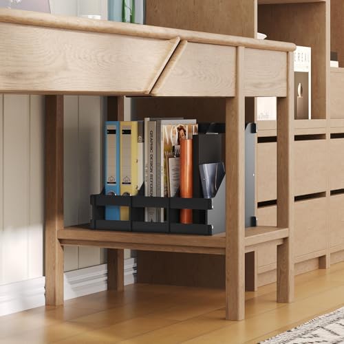 Bamboo Desk File Organizer, 3 Compartment Magazine Holder for Home Office(Black) - Image 6