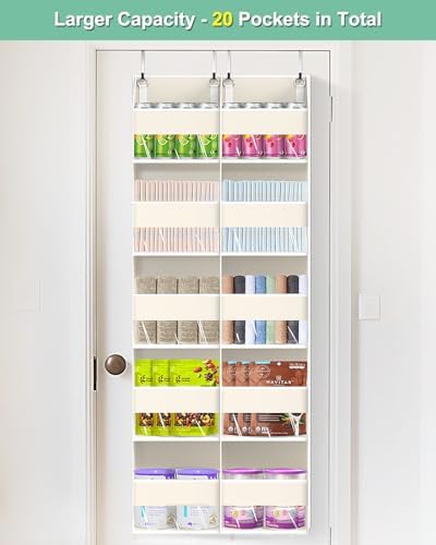 UVIAHOMI Heavy Duty Over The Door Organizer 5 Tiers, Extra Large Behind Door Storage of 10 Big Front & 10 Mesh Pockets, 80lb Weight Capacity, Hanging Doors Storage for Closet Bedroom Nursery, Beige - Image 3
