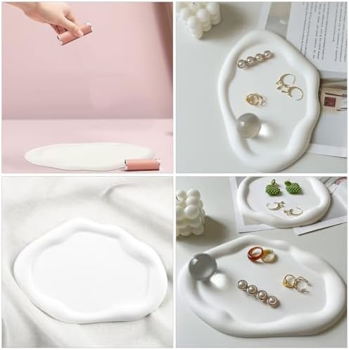 LIFKOME Small Jewelry for Tray Ceramic Fruit Organizer Trinket Key Cake Table Vanity Holder Decor Decorative Ring Snack Watch Serving Plate Photography Platter Dessert Photo Cloud Keys - Image 5