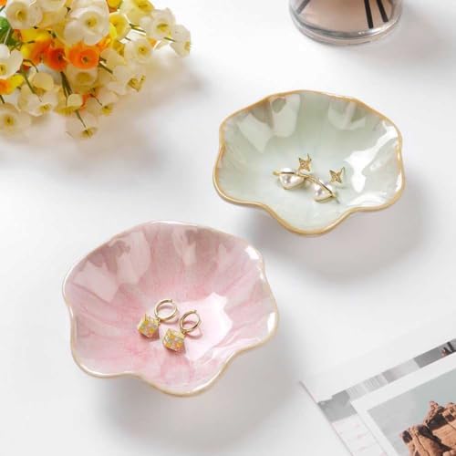 Ceramic Jewelry Dish Lotus Leaf Shape Jewelry Tray Decorative Trinket Plate Small Sauce Bowl Desktop Organizer for Earring Ring Bracelet Necklace, 1 Piece (Green) - Image 4
