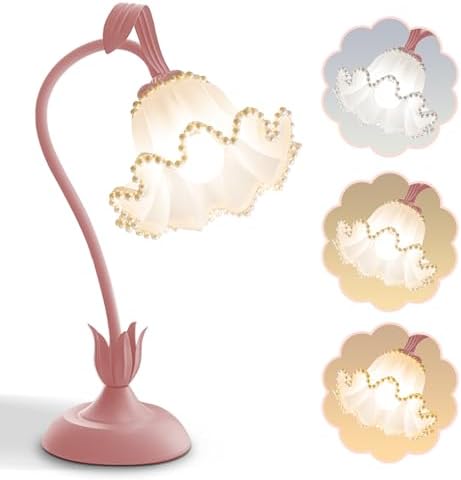 Flower Table Lamp LED Reading Light Vintage Night light (Pink Pearls) by AQDZCNF