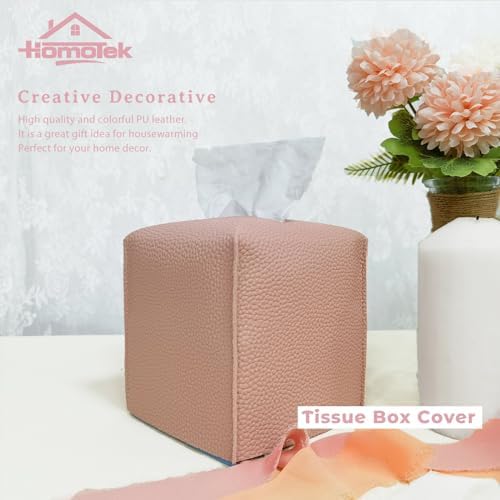 HOMOTEK 2 Pack Tissue Box Cover, Square PU Leather Tissue Holder, Decorative Facial Tissue Cube Paper Organizer Dispenser for Bathroom, Night Stands, Desk, Car 5X5X5'' - Dusty Rose, Pebble Grain - Image 3