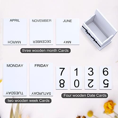 Notakia Perpetual Calendar Wooden Calendar Blocks Vintage Wood Block Calendar for Home Office Desk Accessories Week Month Date Display (White Home Calendar) - Image 7