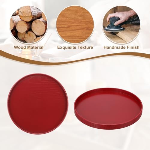 Wooden Serving Tray Round Wood Serving Tray Decorative Platter, 10.6 Inch Fit for Home Decor Kitchen Coffee Table Candle Holder, (Red) - Image 4