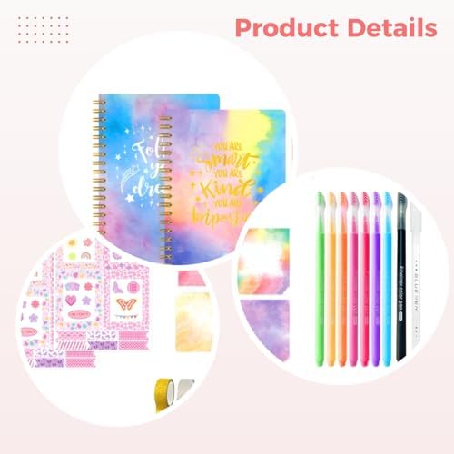 Chewtoyo DIY Journaling Kit, 13 Pcs with Notebooks, Stickers, Journaling Tapes and Pens, Decorative Accessories Included, Creative Journal Set for Teens and Adults - Image 3