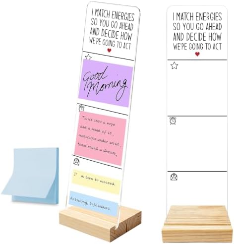 Monitor Memo Board with Removable Wooden Base Acrylic Portable Sticky Note Holder, I Match Energies So You Go Ahead and Decide How We're Going to Act Sign, Office Desk Set Sticky Notes by HTBIG