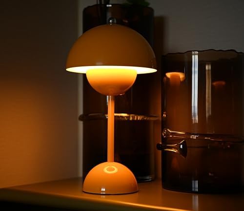 Flower Bud Lamp Cordless Mushroom Touch Table Lamp, Yellow - Image 4