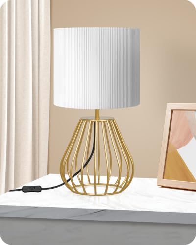 Gold Table Lamp with Pleated Lampshade, 12.6" Small Bedside Lamp - Image 5