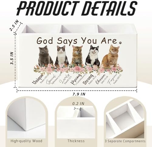 Christian Inspirational Cat Pen Pencil Holder for Desk Decor - Image 2