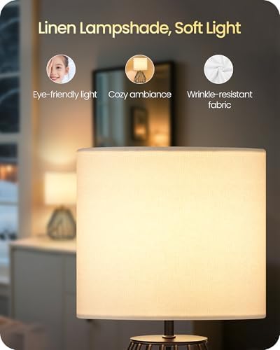 Small Table Lamp for Bedroom, Modern Bedside Lamp with White Linen Lampshade & Black Metal Base, 2700K LED Bulb Included, Decorative Nightstand Lamp for Living Room, Entryway, W06TL05 - Image 6
