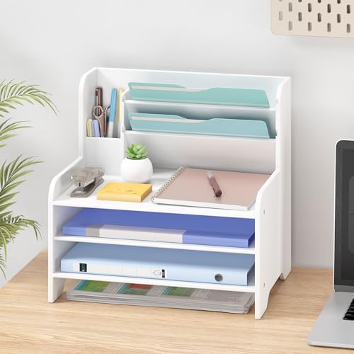 Bamboo File Organizer for Desk, Desktop Paper Tray and Mail Holder by Unknown