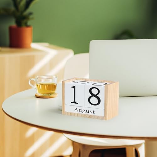 Wooden Block Calendar for Desk, Large Size Daily Desktop Perpetual Desk Calendar, Cute Date Display Desk Accessories for Home Office Decor, Teacher, Classroom, Reusable Yearly, Wood Grain - Image 6