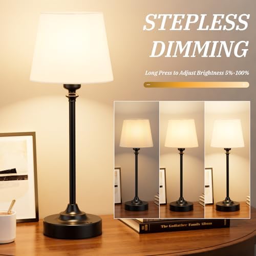 Kakanuo Cordless Table Lamp Rechargeable Black - 1 Pack 4000mAH Battery Operated Lamp for Decor, 3000K Stepless Dimming Touch Control Wireless Lamp for Bedroom, Dining Table, Kitchen, Living Room - Image 2