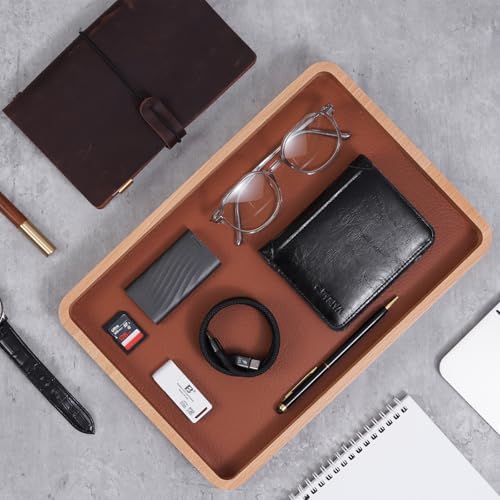 ProCase Wood Valet Tray for Men, Key Tray, Desk & Nightstand -LightBrown - Image 4