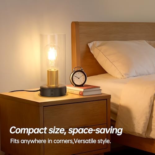 Touch Control Bedside Lamp with Charging Station，Black Gold Small Lamp - Image 6