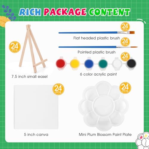 ESRICH 24 Set Mini Acrylic Paint Kit, 5in Mini Canvas with 7.5in Easel - Image 2