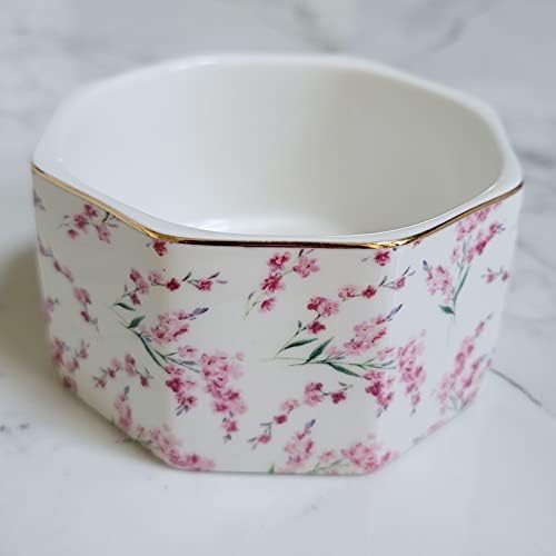 Ceramic Paper Clip Holder Gold Line Paper Clip Dispenser Organizer for Desk Cute Floral Pattern Office Binder Clip Holder Bobby Pin and Hair Clip Holder Gift for Office Pink Flowers - Image 5