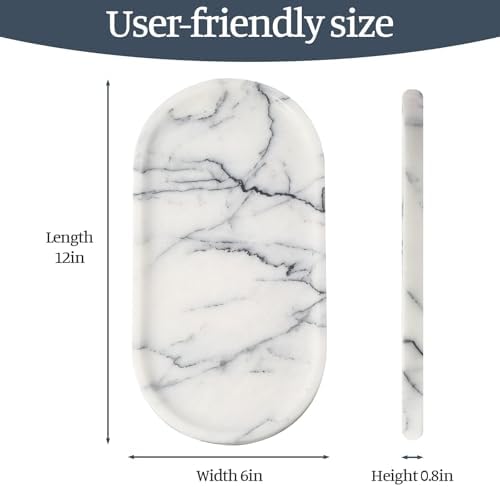 Koville Natural Marble Tray, 12"x6" Decorative Tray for Countertop, Catchall for Perfume, Candles, Jewelry Dish Milas Lilac - Image 2