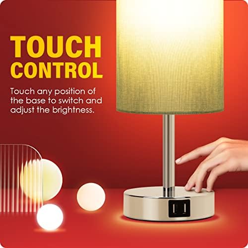 Yarra-Decor Bedside Lamp with USB Port - Touch Control Table Lamp for Bedroom 3 Way Dimmable Nightstand Lamp with Round Denim Fabric Shade for Living Room, Dorm, Home Office (LED Bulb Included) - Image 5