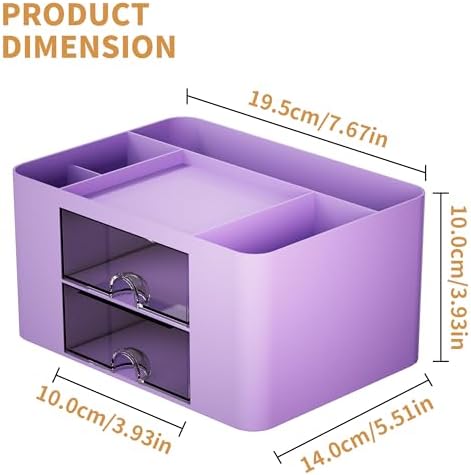 Marbrasse Pen Organizer with 2 Drawer, Multi-Functional Pencil Holder for Desk, Desk Organizers and Accessories with 5 Compartments + Drawer for Office Art Supplies (Purple) - Image 4