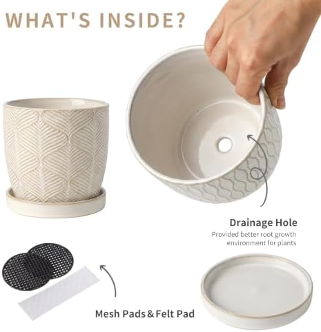Nihow Ceramic Plant Pots, 4.75 Inch, White, Set of 4 - Image 3
