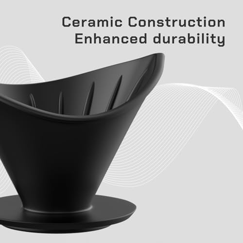 MAVO Coffee Dripper, Pour Over Ceramic Coffee Dripper with Tray, Compatible with V01 V02, Black - Image 3