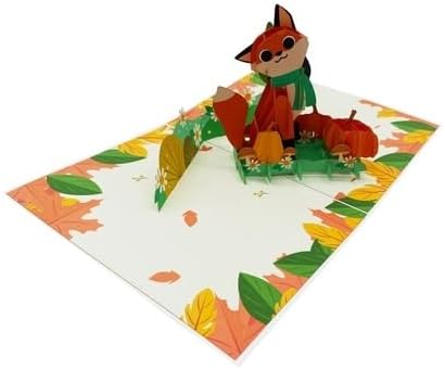 ETA Autumn Fox 3D Pop-Up Greeting Card – Fall Themed Card with Pumpkins & Leaves – Cute Woodland Animal Pop-Up Card for Kids, Adults, Birthdays, Thanksgiving, A41