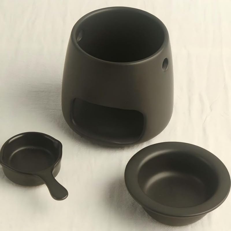 Matte Beige Ceramic Wax Melt Warmer with Speckled Finish, Tealight Candle Oil Burner for Essential Oils & Wax Melts, Minimalist Aromatherapy Diffuser for Bedroom Modern Home Decor (Grey) - Image 2