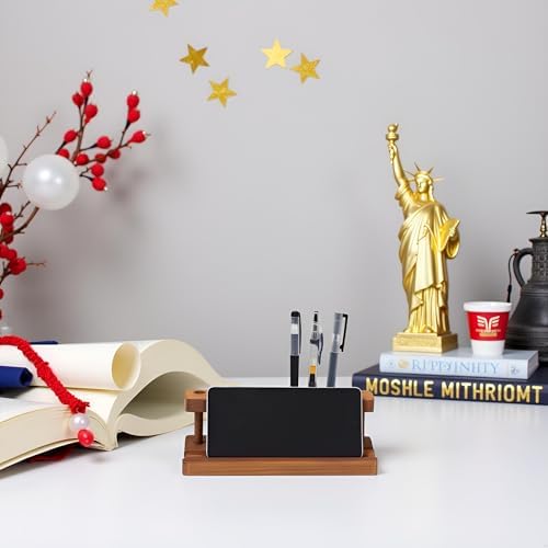 Wooden Pen Holder for Desk, Solid Walnut Pencil Stand Pen Displays with 9 Slots and Cell Phone Holder, Aesthetic Pens Organizer for Minimalist Office Desk Decor - Image 5
