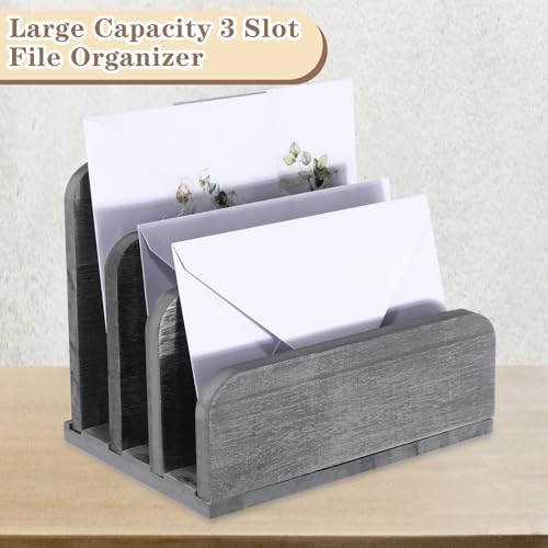Briwooody Wooden Mail Organizer 3 Slots Mail Holder, Grey - Image 2