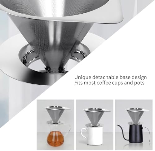 LHS Pour Over Coffee Dripper Reusable Coffee Filter Paperless Coffee Filter Stainless Steel Pour Over Coffee Maker Cone Coffee Dripper for 1-2 Cup,Silver - Image 5